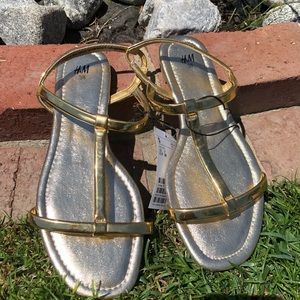 H&M Gold Metallic Sandals Slippers
